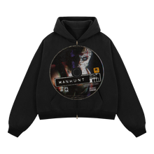 Load image into Gallery viewer, Manhunt Zip Up Cropped Boxy Hoodie Unisex Streetwear 380 GSM Heavyweight Sweatshirt For Cold Weather